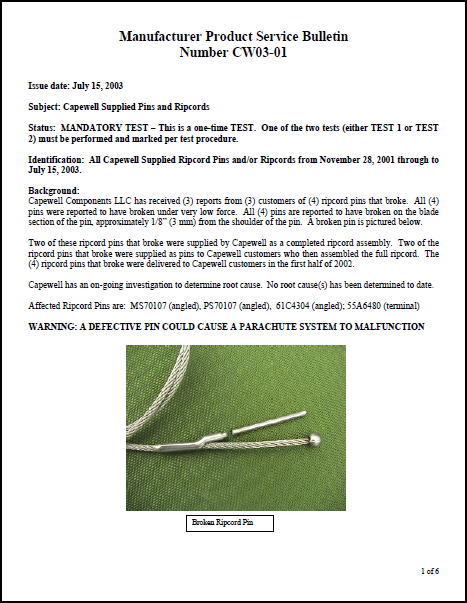 Service Bulletin CW03-01